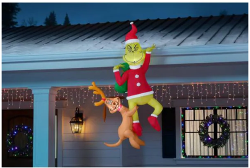 Grinch hanging from roof Christmas Inflatable